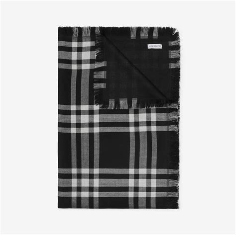 Reversible Check Wool Silk Scarf in Black 